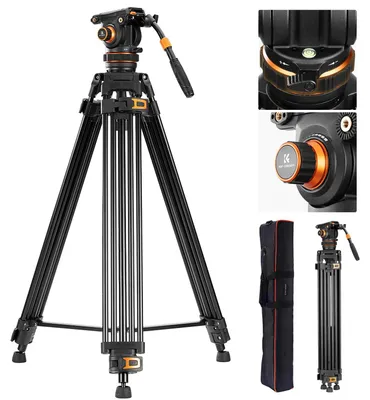 Productafbeelding van Video statief, K&F Concept VA3+BV20, aluminium, zwart, camerastatief, met 360° fluïde kop
