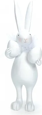 Produktbild von Osterhase mit Federboa und 2 Ostereiern, für Indoor und Outdoor geeignet, weiße Osterdeko aus Polyresin, (H) ca. 24 cm
