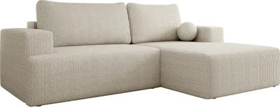 Produktbild von MIRJAN24 Ecksofa Mivo Cord, Wohnzimmmer L-Form mit Schlaffunktion und Bettkasten (Farbe: Poso 100, Seite: Rechts)