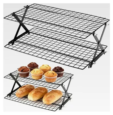 Produktbild von Abkühlgitter, 2-stöckig, aus Edelstahl, stapelbar, 43,5 × 25 cm, rechteckig, für Kekse, Brot und Pizza, zum Trocknen und Kühlen von Gebäck, spülmaschinenfest