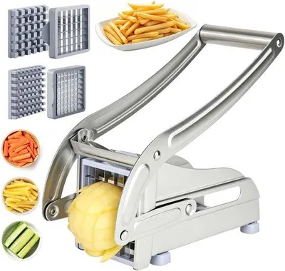 Produktbild von Kartoffelschneider mit 2 Messern – aus Edelstahl – mit stabiler Basis – ideal für Pommes frites