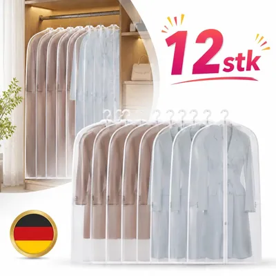 Immagine prodotto di 12 coperture impermeabili con cerniera, dimensioni 60 x 100 cm, ideali per proteggere abiti e giacche
