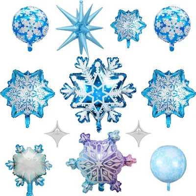 Productafbeelding van Set van 12 Frozen Folieballonnen met Sneeuwvlokken voor Kinderfeestjes