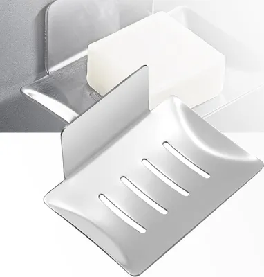 Produktbild von Seifenhalter ohne Bohren Edelstahl selbstklebend, Seifenkorb Seifenschale Wandmontage für Schwämme Bürsten Seife, Wand Montage 3M Klebepad Seifenablage für Badezimmer Küche Balkon