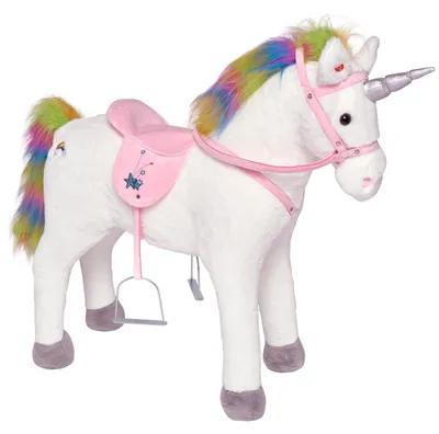 Produktbild von Großes Plüsch Stehpferd XXL für Kinder, 75 cm hoch, in Regenbogenfarben