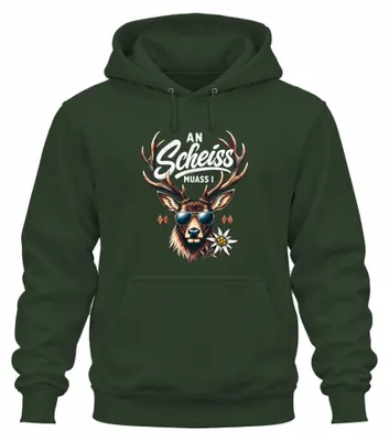 Productafbeelding van Een shirt met het motief van een herten, lederen broek, dirndl, hoodie, sweater, smaragdgroen, maat M