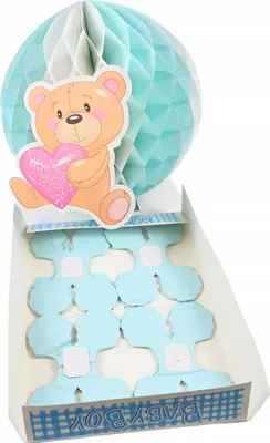 Zdjęcie produktu dla Niebieska Dekoracja Urodzinowa Rozeta Papierowa Miś Girlandy Baby Shower