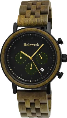 Produktbild von Holzwerk BERGHEIM Herren Holz & Edelstahl Chronograph Datum Uhr, grün, schwarz
