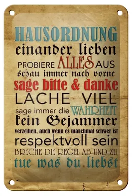 Produktbild von Blechschild Spruch 12x18cm Hausordnung sage bitte danke