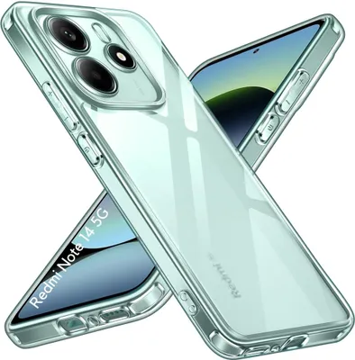 Two transparent phone cases are shown diagonally against a white background, with one case revealing a phone screen.