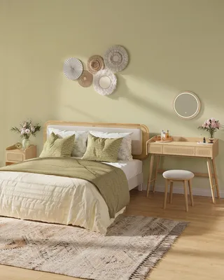 Obrázek produktu pro Kolekce SONGMICS HOME BOHOVEN - taburet na líčení, čalouněný taburet na líčení, nohy z masivního dřeva, kulatý taburet, taburet na nohy, protiskluzové podložky pod nohy