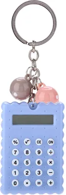 Immagine prodotto di Mini calcolatrice portatile in stile biscotto, portachiavi, colori a caramella, borsa (blu)