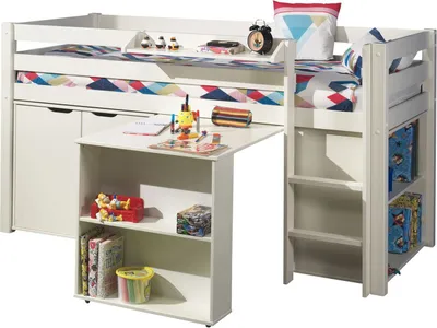 Produktbild von Kinderbett Karolina 210x114x106 Massivholz+MDF Weiß Schrank
