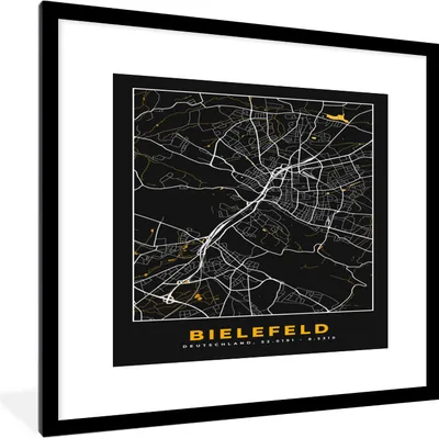 Produktbild von MuchoWow® Gerahmtes Poster Bielefeld - Karte - Stadtplan - Gold - Deutschland 40x40 cm - Poster mit Schwarzem Bilderrahmen Wandposter Rahmen Foto Bilder - Poster - Plakat im Rahmen