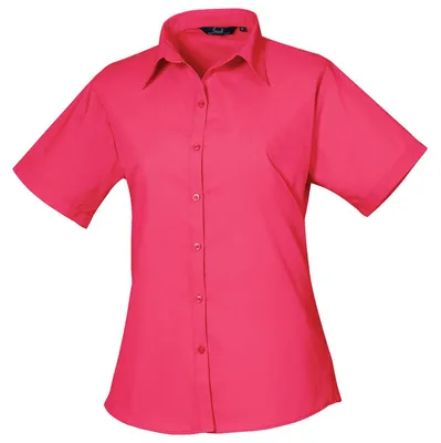 Produktbild von Premier - Bluse für Damen, Popelin, kurzärmlig LT5109 (XXS) (Leuchtend Pink)