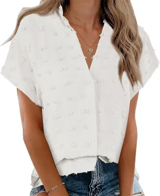 Produktbild von Kurzarmbluse mit V-Ausschnitt, Knopfleiste und Taschen für Damen
