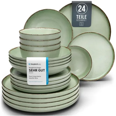Produktbild von Steingut Geschirrset 6 Pers. Rustic 24-tlg Hochwertiges Landhausstil Steingut Geschirr Set - Schüssel- und Teller Set - Tafelservice 6 Personen