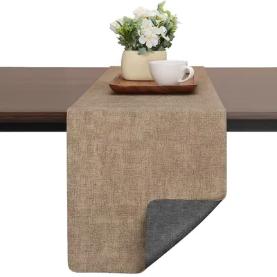 Immagine prodotto di Runner da tavolo in ecopelle, doppio lato, grigio e beige, 30 x 240 cm