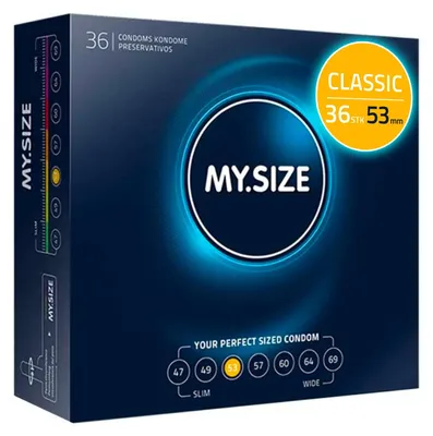 Produktbild von MY.SIZE Classic Kondome 53 mm – 36 Stück – Maßkondome aus Latex – Befeuchtet – Passgenaue Größe
