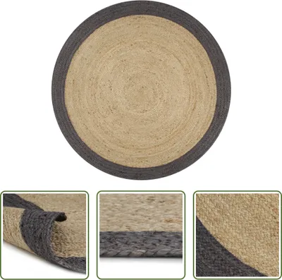 Produktbild von The Living Store Teppich Handgefertigt Jute mit Dunkelgrauem Rand 150 cm