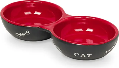 Produktbild von Nobby Katzen Keramik Doppelnapf Cat schwarz/rot
