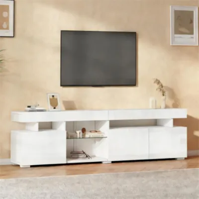 Produktbild von TV-Schrank,TV Board mit 3 Türen, verstellbaren Einlegeböden aus Glas, für Fernseher bis ca. 80 Zoll 180 x 35 x 45 cm