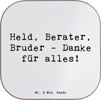 Produktbild von Mr. & Mrs. Panda unterleger Spruch Held Bruder - Weiß - Geschenk, Aufmerksamkeit, Coaster, Bedanken, Wertschätzung, Liebe, Untersetzer Gläser, Dankbarkeit, für, Danke