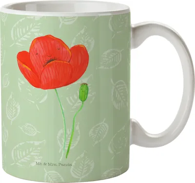 Produktbild von Mr. & Mrs. Panda Tasse Blume Mohnblume - Blattgrün - Geschenk, Respekt, Glaube, Blumen Deko, Kaffeebecher, Pott, Mohn, Motivation, Teetasse, Religion, Trinkbecher