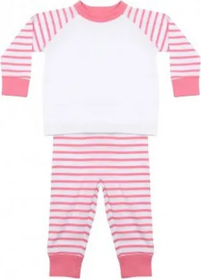 Produktbild von Larkwood Baby Jungen/Mädchen Gestreifter Schlafanzug PC3089 (80-86) (Rosa/Weiß)