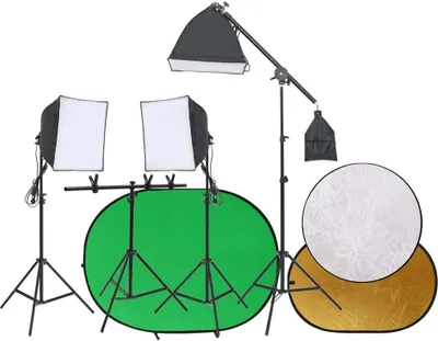 Image de Kit de studio photo avec éclairage écran de fond et réflecteur