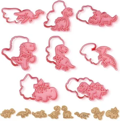 Obrázek produktu pro Formy na vykrajování Famanu z nerezové oceli – design dinosaura, růžová barva