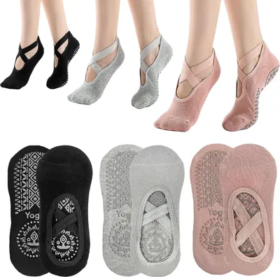 Produktbild von ALSTER HERZ® 3 Paar Rutschfeste Socken, Ballettsocken, Yoga Pilates, ABS Silikonsohle, Gr.35-42, A0576 Schwarz/Grau/Rosa