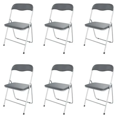 6er-Set Klappstühle, Metall, Kunstleder, gepolstert, 78x44x44 cm, grau