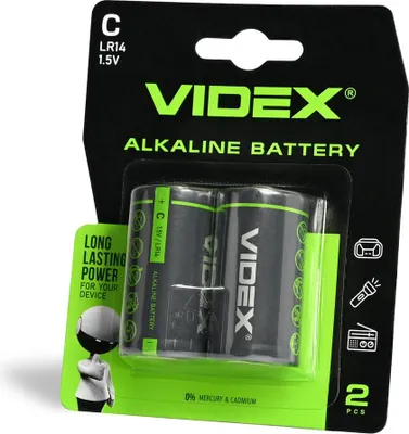 Produktbild von VIDEX LR14/C Alkaline-Batterie, 2 Stück, Blisterverpackung
