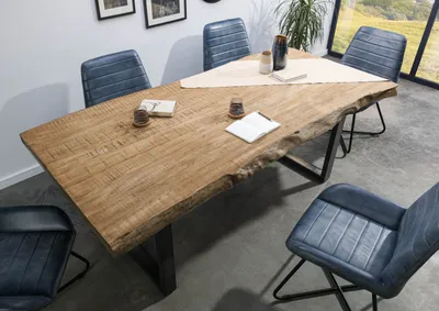 Produktbild von MASSIVMOEBEL24 Baumtisch Mango 220x100x77 beige lackiert / U-Beine anthrazit glänzend FREEFORM 5