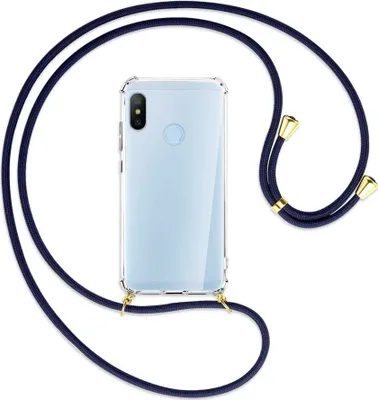 Produktbild von Handykette Backcover-Schutzhülle mit Band (Metall goldfarben) für Xiaomi Mi A2 Lite - dunkelblau