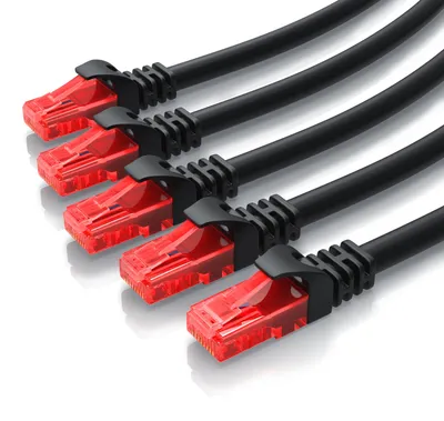 Imagen del producto de Cable de red Gigabit Ethernet Cat 6, 5 unidades - Doble apantallamiento - UTP Gigabit - 1000 Mbit/s - Cable de conexión - Cable de red - 0,25 m