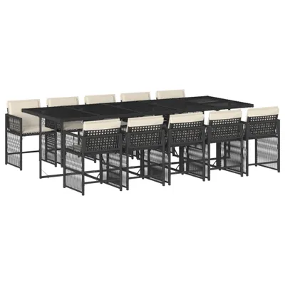 Produktbild von vidaXL 11-tlg. Garten-Essgruppe mit Kissen Schwarz Poly Rattan