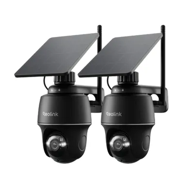 Productafbeelding van Reolink Argus PT+ zonnepaneel, 2K+ 5MP PTZ draadloze bewakingscamera voor buiten, 2,4/5GHz WiFi, detectie van personen/voertuigen, tweewegs audio, zwart, 2 stuks