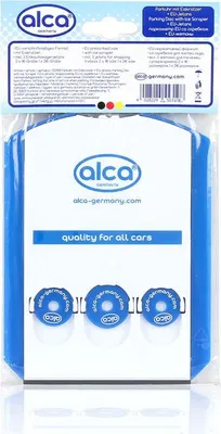 Obrázok produktu pre alca® Parkovací kotúč so škrabkou na ľad a 3 čipmi do nákupného vozíka - v súlade s predpismi EÚ, funkcia 3v1, 15,5 x 11,8 cm, modro-biely