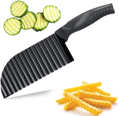 Produktbild von Ibenzoa® Wellenschneider aus rostfreiem Edelstahl für Gemüse, Obst und Pommes – ergonomischer rutschfester PVC‑Griff, rostschützende Beschichtung, spülmaschinenfest