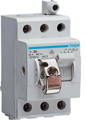 Zdjęcie produktu dla Hager SH363S, 3P, Niebieski, Szary, 400 V, 50 - 60 Hz, 63 A, 43,8 mm