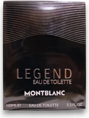 The image shows the front of a Mont Blanc Legend eau de toilette box.