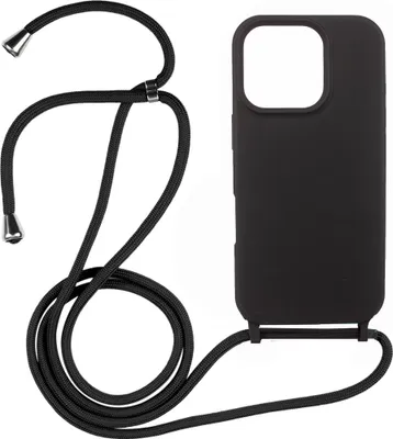 Produktbild von Handyhülle Schwarz mit Handykette Band für IPhone16 Pro Silikon Schutzhülle Case Zum Umhängen