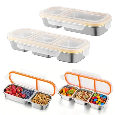 Immagine prodotto di Omgoods - Contenitore per snack con scomparti - Contenitore riutilizzabile in acciaio inossidabile per alimenti