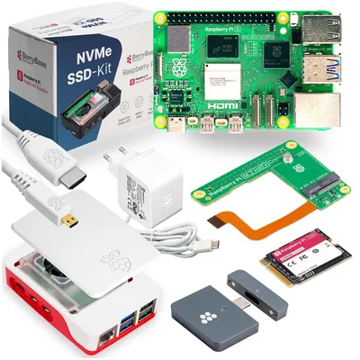 Produktbild von Raspberry Pi 5 NVMe Starterkit, 256GB SSD, Gehäuse, Netzteil, HDMI-Kabel und Zubehör - RAM: 8GB - Farbe: weiß