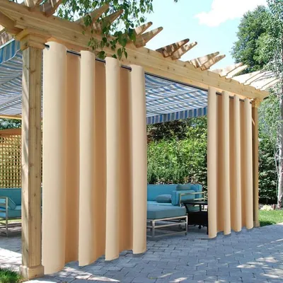 Image de lot de 2 rideaux d'extérieur imperméables Rideaux opaques Protection contre les UV,Beige,275cm L*132cm L