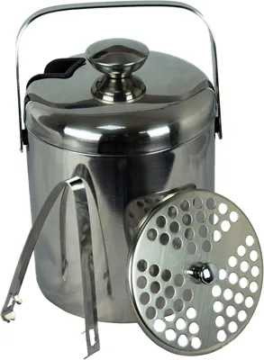 Produktbild von Edelstahl Eiseimer 1,3L mit Deckel, Innensieb und Zange für Eiswürfel