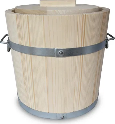 Produktbild von KERAZO 10L Holz Gäreimer mit Pressdeckel, Haltegriffen, Metallumreifung - Holzfass zum Fermentieren von Sauerkraut und Gurke, Weißtanne