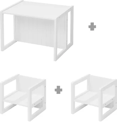 Produktbild von roba Sitzgruppe im Landhausstil für Kinder, 2 Hocker & eine zum Tisch umwandelbarer Kinderbank, weiß